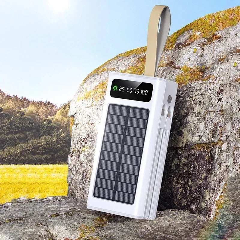 VIVO 500000mAh Solar Power Bank High-capacity Built-in 4 Cables External Battery LED Light PowerBank for iPhone Samsung