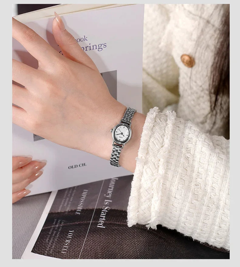 Women Watch for Girls Small Wrist Quartz Reloj Muje Sliver Grey Gold Oval Orologio Ladies Wristwatch Stainless Steel Band Clock