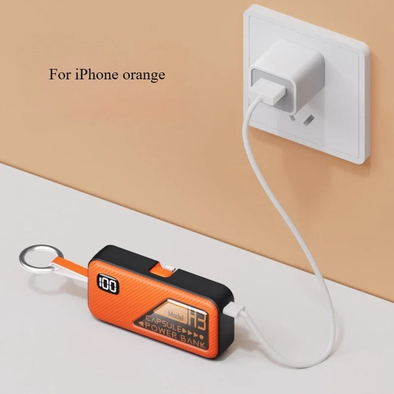 5000mAh Small Portable Keychain Mobile Power Capsule Power Bank Fast Charging Cable Suitable for IPhone Huawei Xiaomi