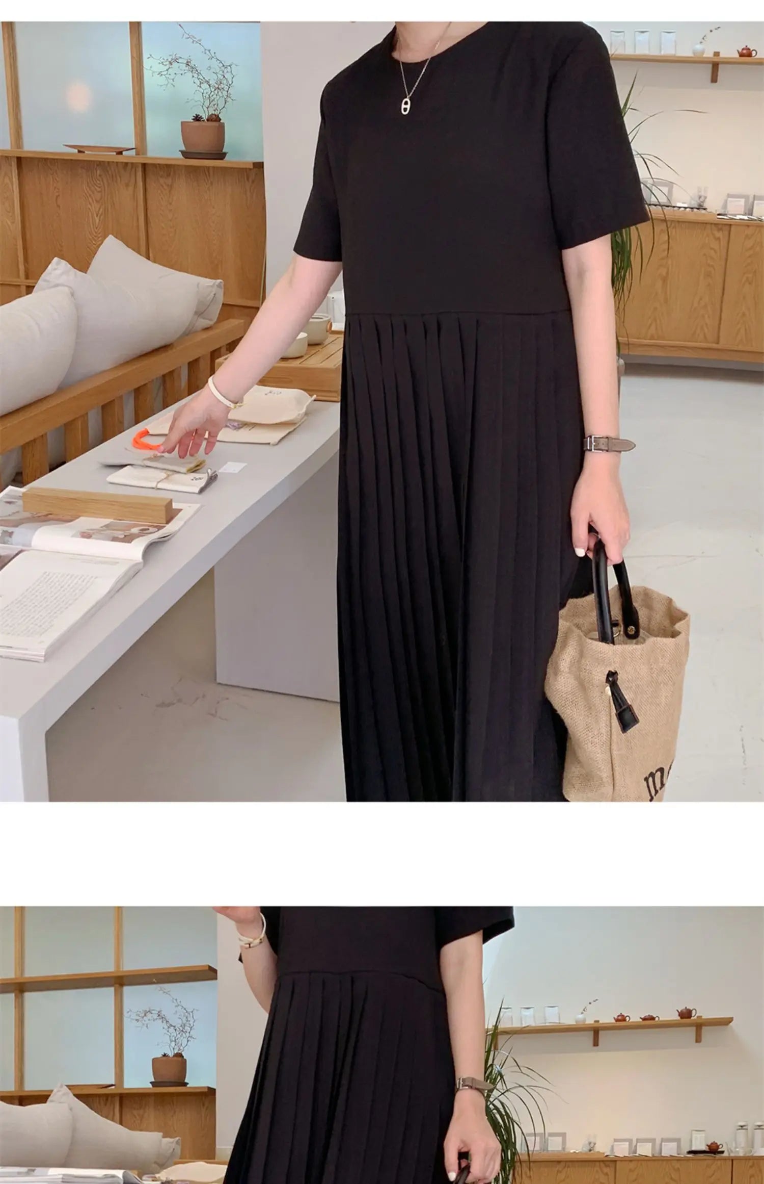 Summer 2024 Korean Sle Loose Slimming ort Sve Chiffon Pleated Long Dr Women's Casual Knee-Over Maxi Dr