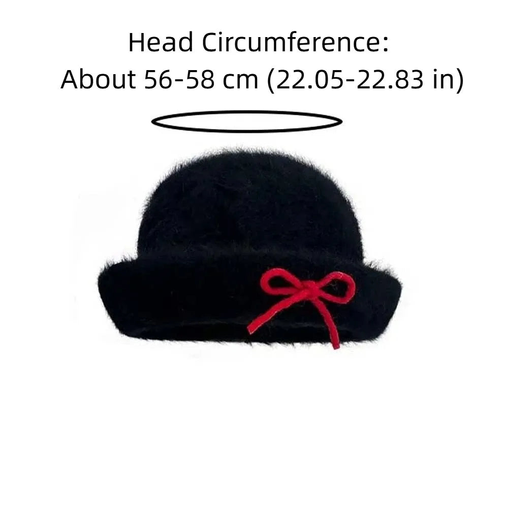 Top Hat Vintage Looking Black Bowler Hats Japanese Style Versatile Woolen Bucket Cap Plush Bow White Dome Hat Party