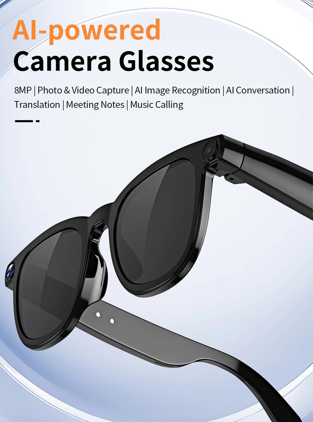 AI Smart Glasses V3 with 8MP Camera & ChatGPT. Features Bluetooth Call, Voice Wake-Up, Video Record & Music Play