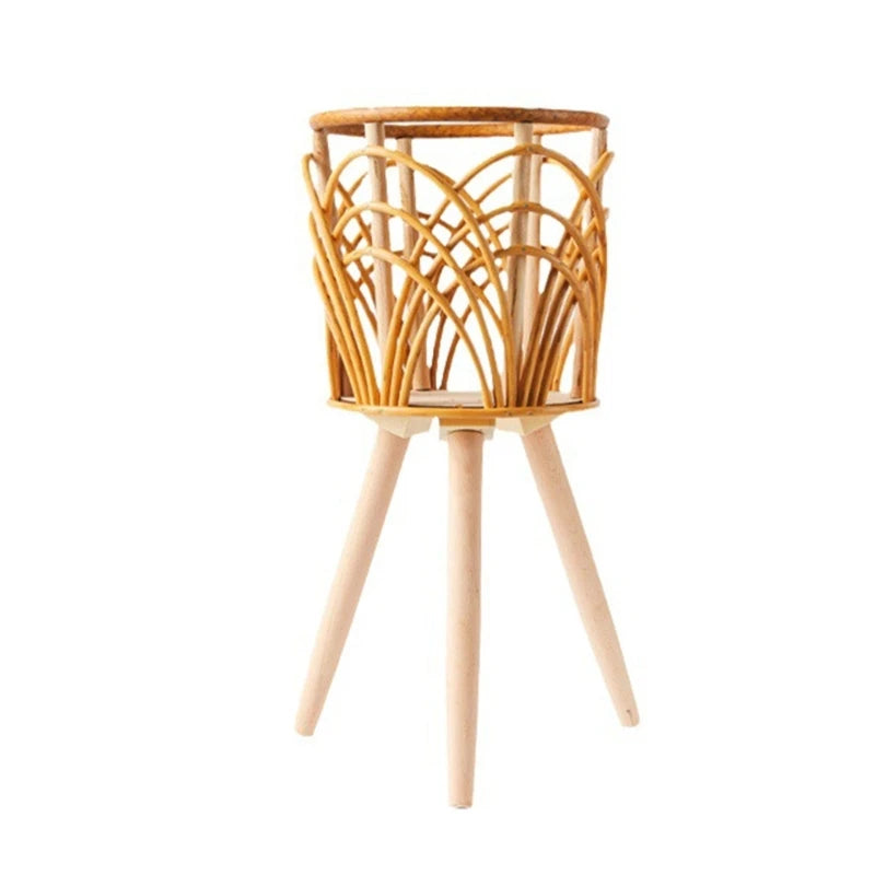Rattan Indoor Plant Stand Straw Woven Flowers Pot Holder Stool with Legs Floor Planter Baskets Rack Wooden Plant DropShipping