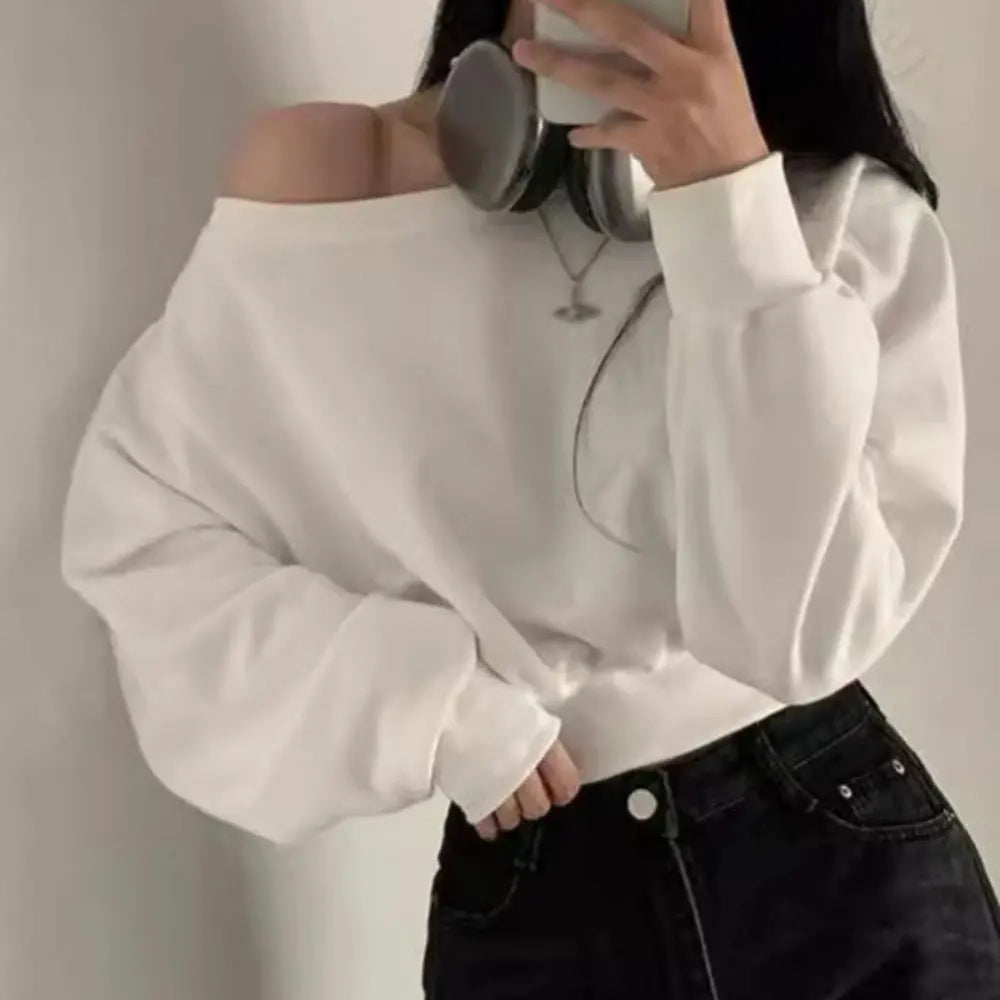 Beach Look Vacation Outfit Casual Hoodie Casual Off Shoulder Hoodie Short Hoodie Medium Stretch Polyester Fabric