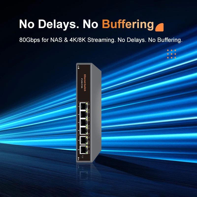KeepLiNK 6-Port Multi-Gigabit Unmanaged Network Switch 4 X 2.5Gb RJ45 + 2 X 10Gb RJ45 for High-Speed Data Networking