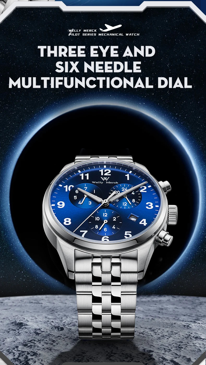 WM Watch Automatic Mechanical Watches Waterproof Multifunctional Business Men's Watches Watch Welly Merck Watch WM166M