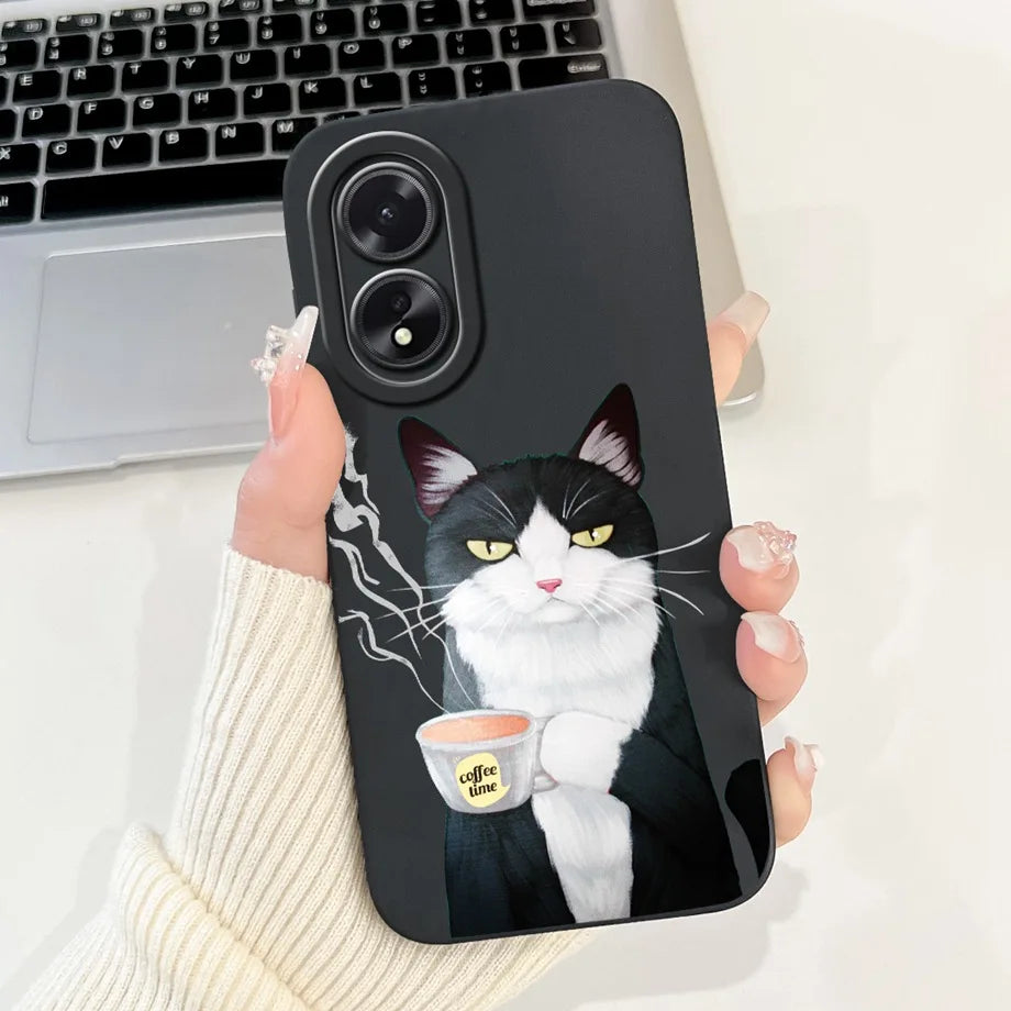 For Oppo A38 CPH2579 Phone Case New Fashion Soft Matte Silicone Rabbit Flower Goothic Style Capa For Oppo A18 CPH2591 Back Cover