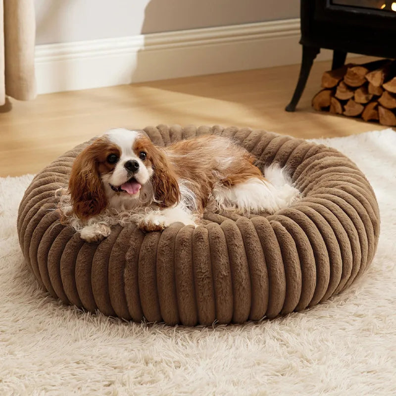 Pet Nest Rabbit Plush Pet Pad Long Hair Round Cat Nest Universal Warm Dog Bed in All Seasons Soft Cat House  Pet Accessories
