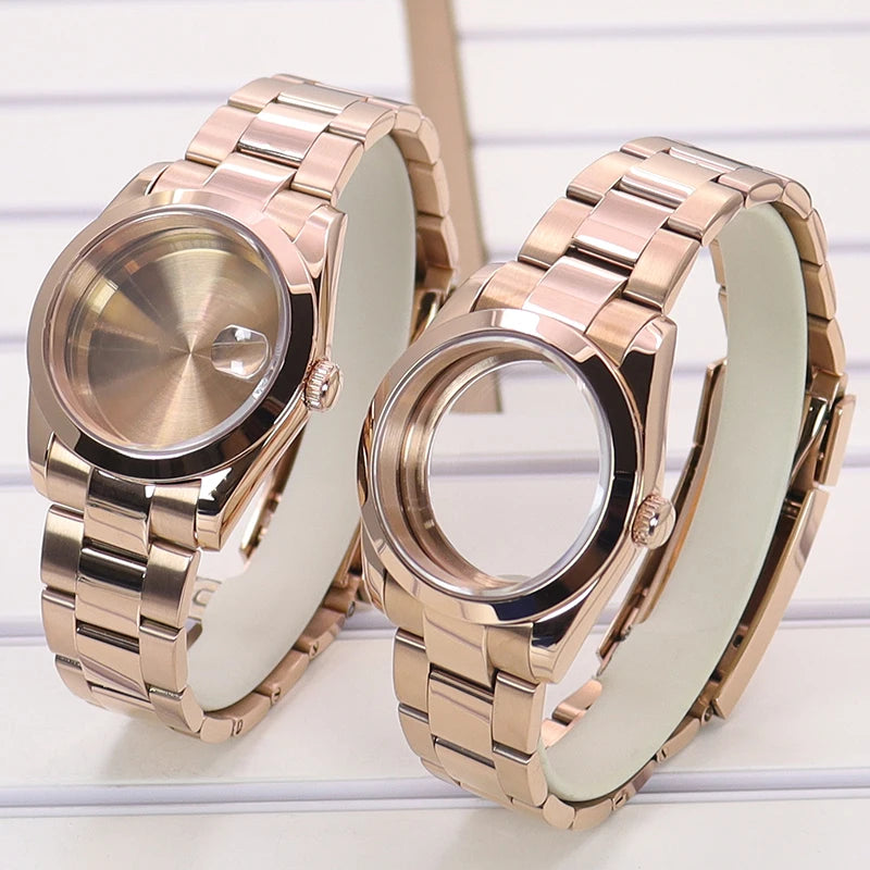 Fenya 36mm 40mm Men Watch Case Pvd Rose Gold Bracelet Sapphire For Explorer Seiko NH35 NH36 4R36 8215 Movement 28.5mm Dial 10ATM