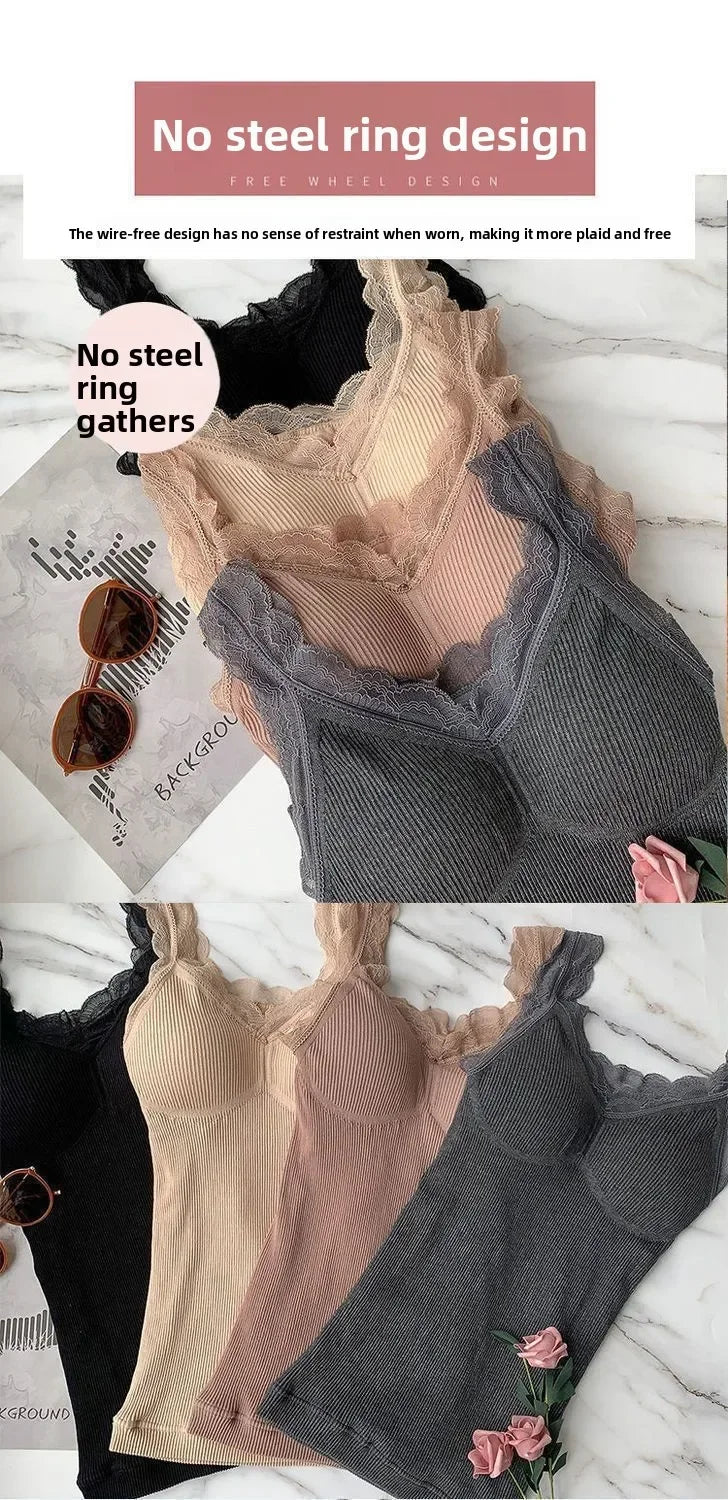 Thermal Underwear Inner Vest For Women Warm Winter Sexy Lace Sleeveless Tank Tops Padded Bra Thermo Thick Slimming Undershirt