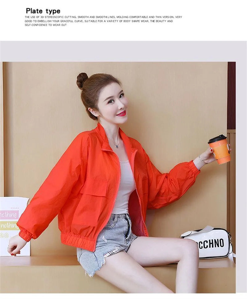Women Sunscreen Clothing 2026 Summer Thin Short Jacket Korean Fashion Solid Versatile UV Resistant Jacket Female Tops Outerwear