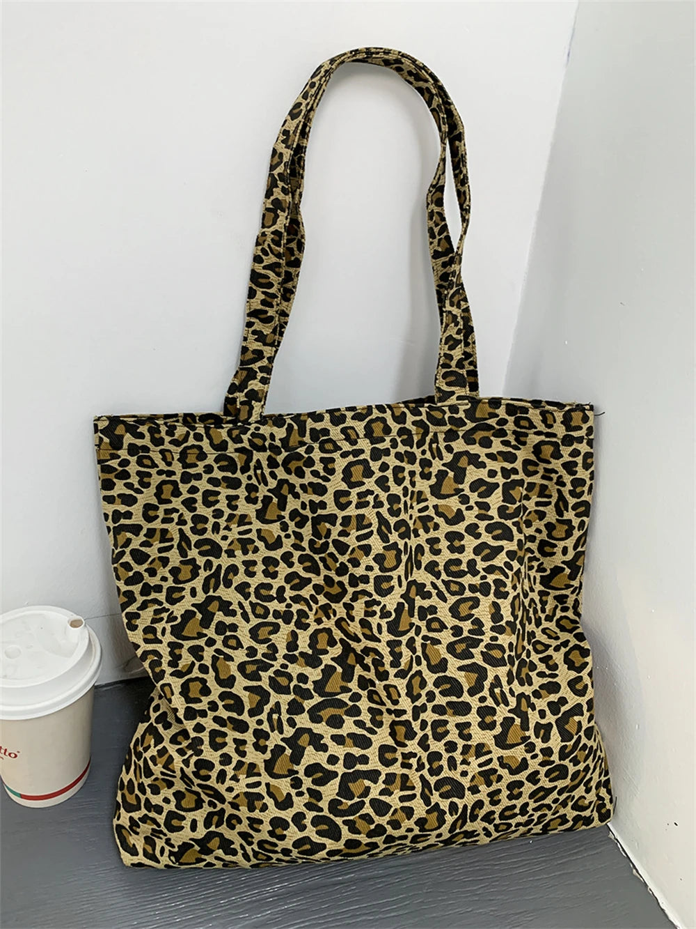 Ladies Leopard Print Shoulder Bag Fashion Canvas Bag Large Capacity Shopping Vintage Elegant Leisure Handbags Designer Cloth Bag