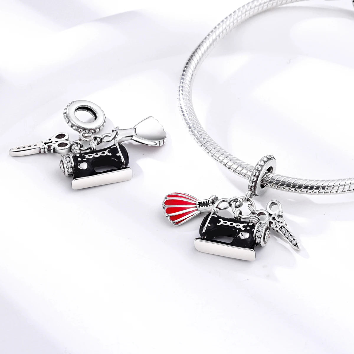 925 Silver Lipstick High Heels Charms For Lady Pendant Fit Original Bracelet DIY Ornament