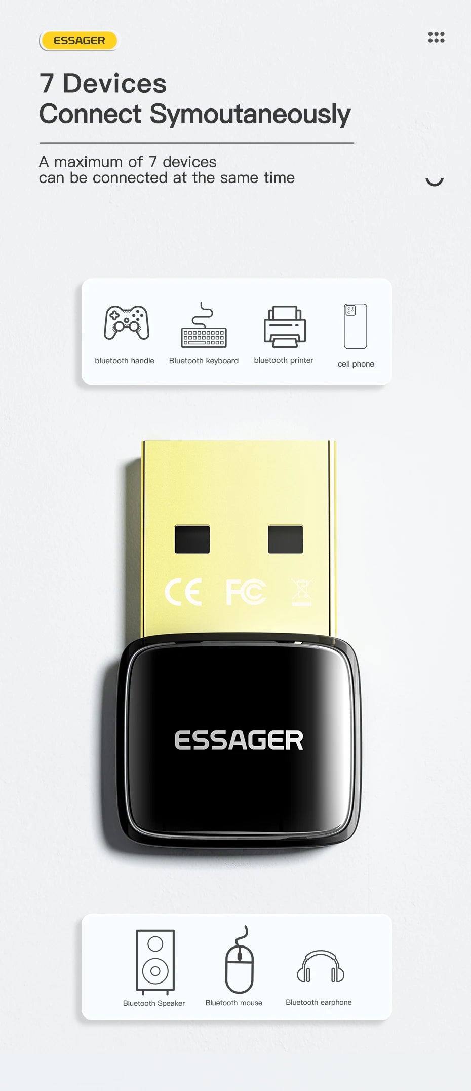 Essager Wireless USB Bluetooth 5.0 Adapter Dongle Mini Car Music AUX Audio Receiver Transmitter For PC Laptop Mouse Earphone HOT