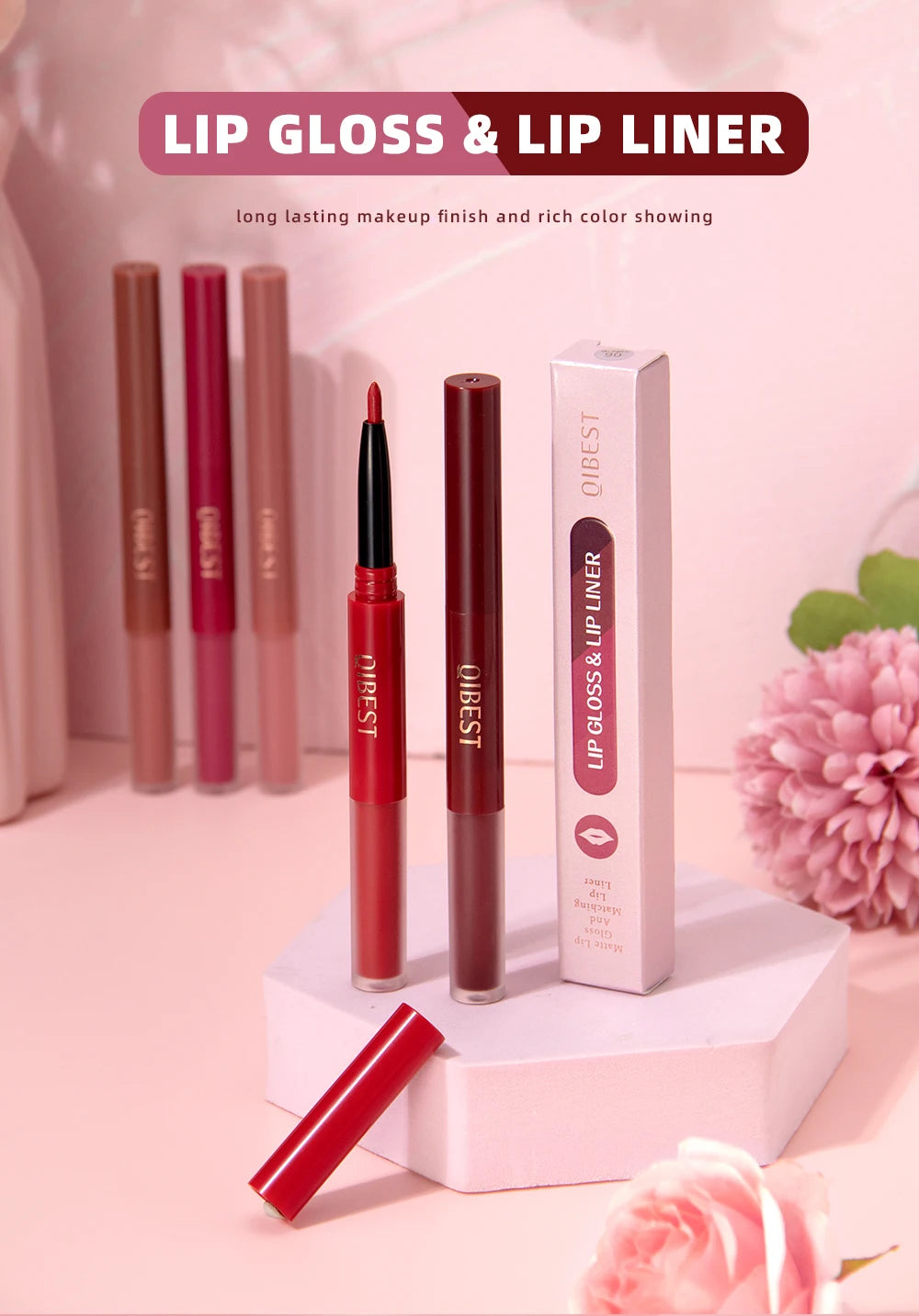 6 Colors Double-end Lip Gloss Waterproof Lipstick Pencil Long Lasting Sexy Red Lipgloss Beauty Matte Lip Liner Pen Lips Makeup
