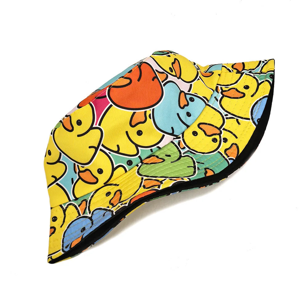 Cute Cartoon Duck Print Bucket Hat for Women Men Fashion Decorate Panama Summer Outdoor Travel Sunscreen Fisherman Hats Hip Hop
