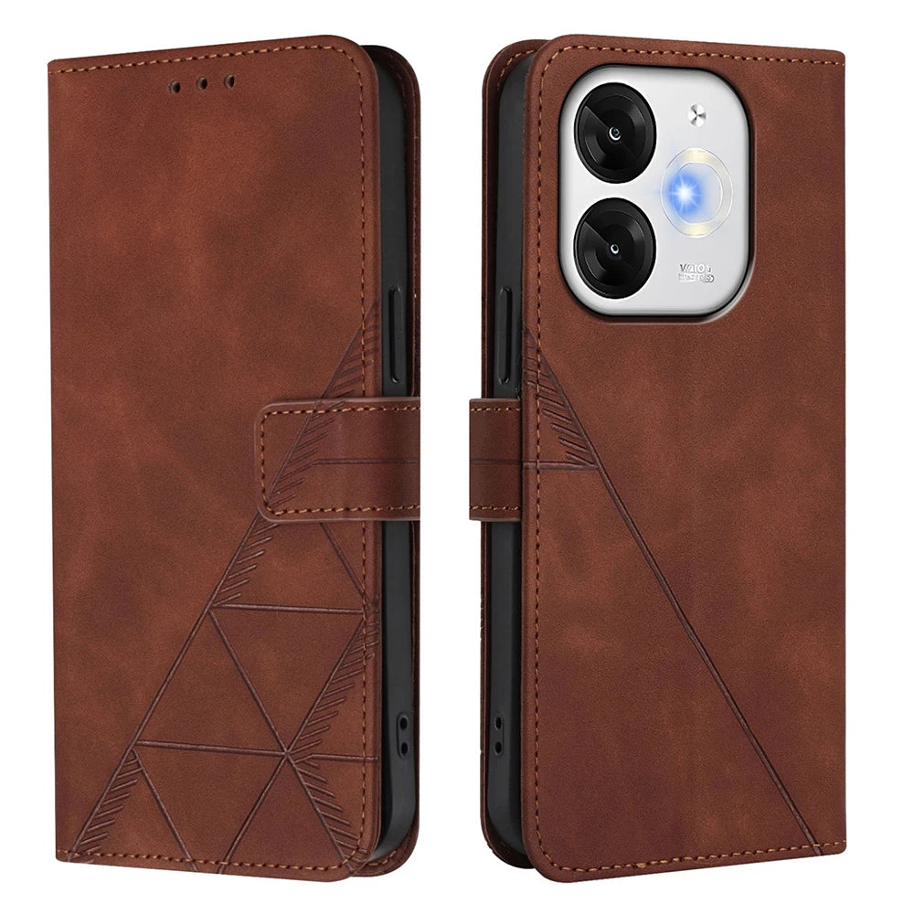 Geometric Leather Wallet Case For ZTE Blade A76 A75 A73 A55 A53 Plus A52 A35 Core V60 V80 Vita Nubia Focus 2 Ultra Calf P9 Pro