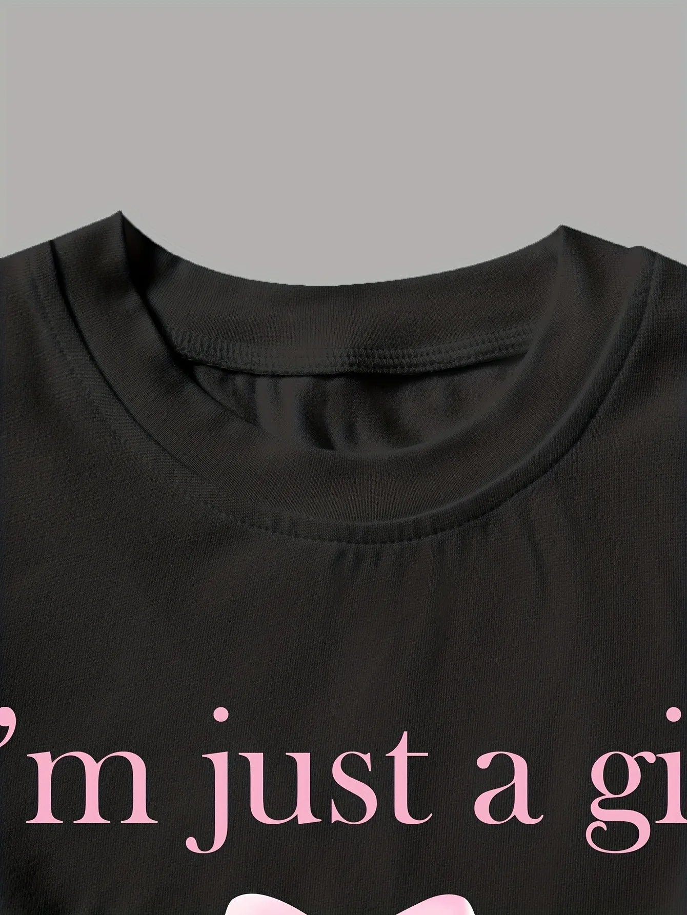 Kids Girls 2-Piece "I'm just a girl" Letter Print Crop T-shirt & Bow Decor Bubble Skirt Set Summer Casual Coquette Style Outfit