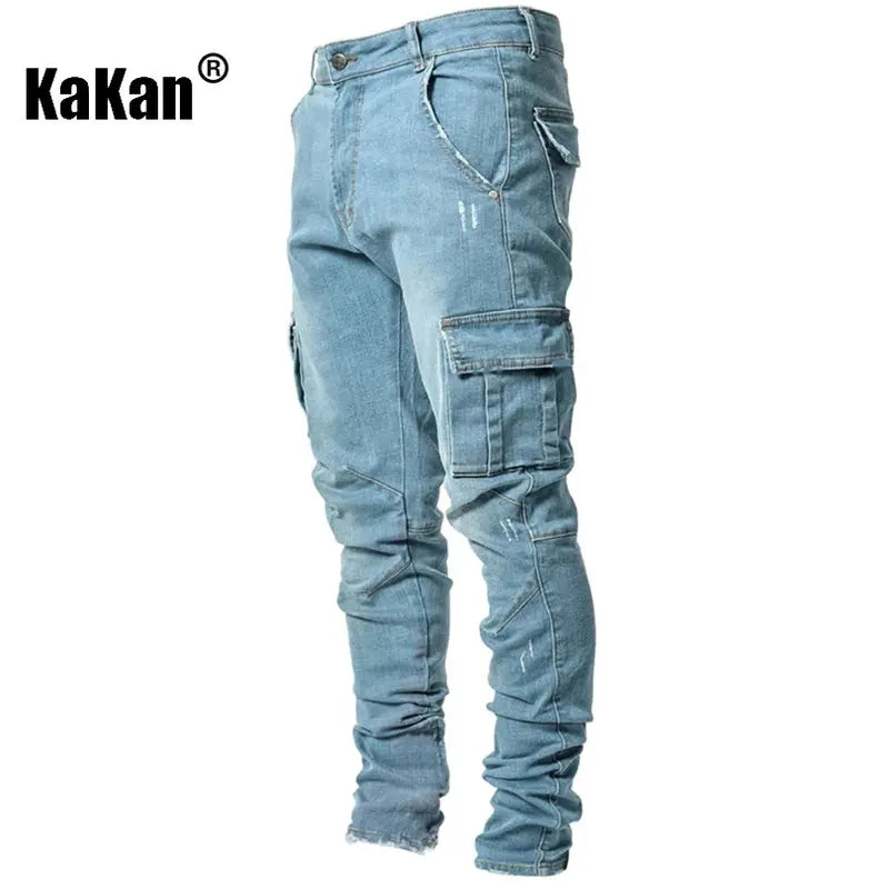 Kakan - High-end Slim Elastic Multi-pocket Leg Jeans, New Skinny Jeans K016-MGD8 In Europe and America