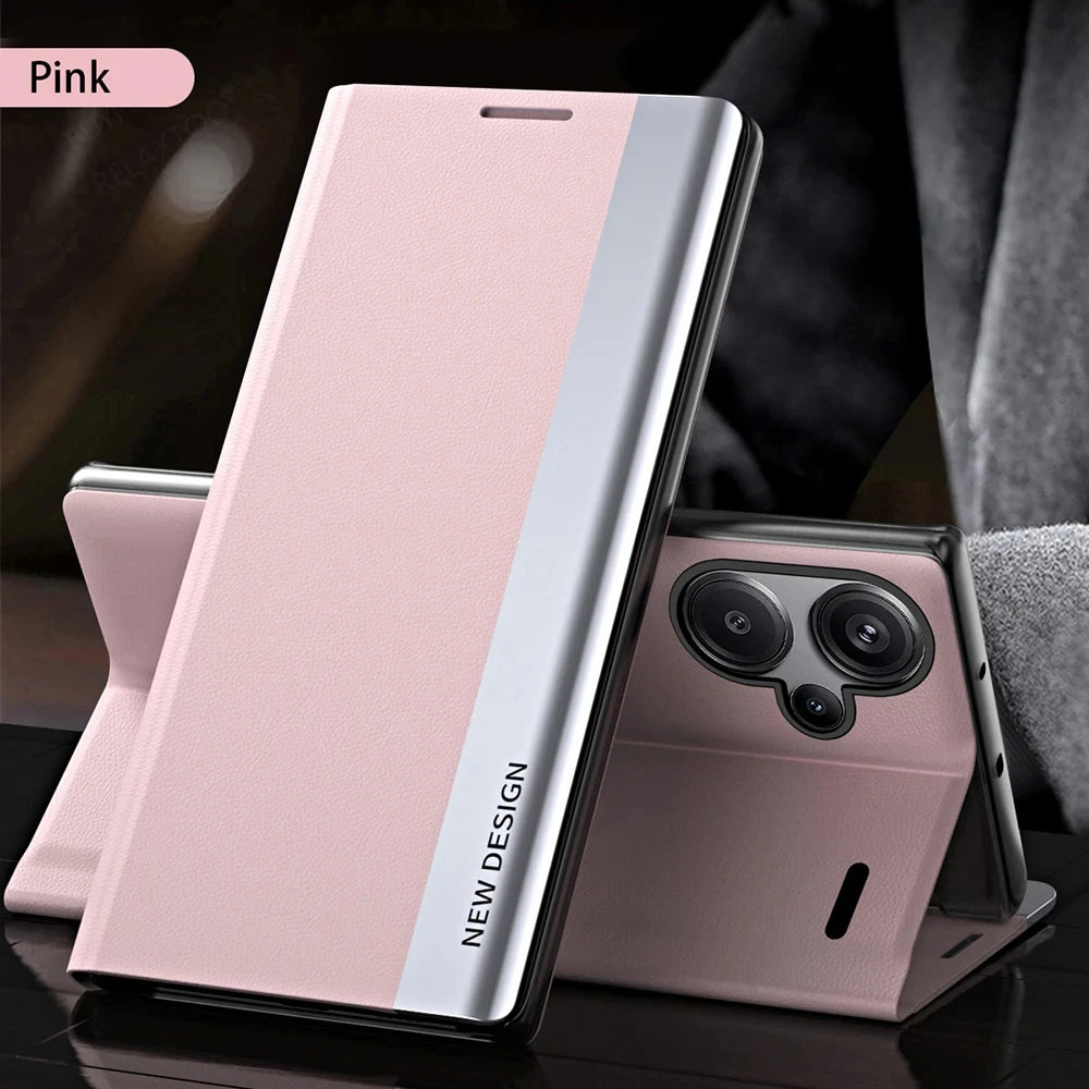 Kickstand Flip Case For Xiaomi Redmi Note 13 14 12 11 11S 10 10S 9 Pro Plus 5G Shockproof Plating Leather Phone Cover Carcasa