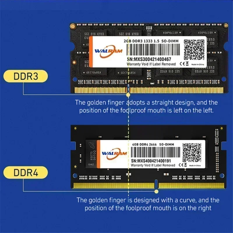 WALRAM Memoria Ram DDR3 DDR3L 8GB 4GB Ram DDR4 16GB 3200MHz 2666MHz 2400MHz 1600MHz Sodimm Internal Memory For Laptop Notebook