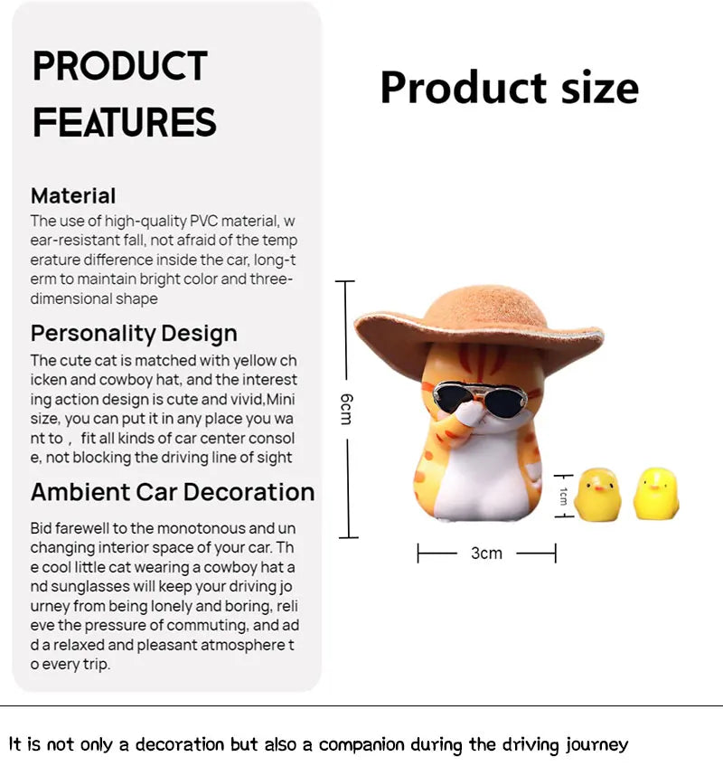 Cute Car Interior Decoration Accessories Cool Kitten Wearing Hat and Sunglasses Auto Dashboard DFecoration Ornaments For Car