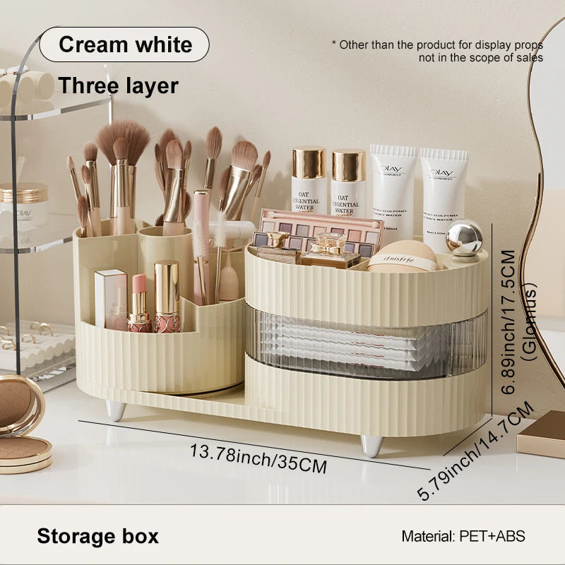 The Desktop Can Be Rotated Cosmetics Storage Box, Dresser Large Capacity Makeup Brush, Eyeshadow And Lipstick Compartment Shelf