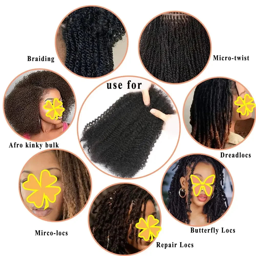 Human Braiding Hair for Boho Braids Afro Curl Human Hair Bulk for Braiding Wet and Wavy Brazilian Virgin Human Hair for Braiding
