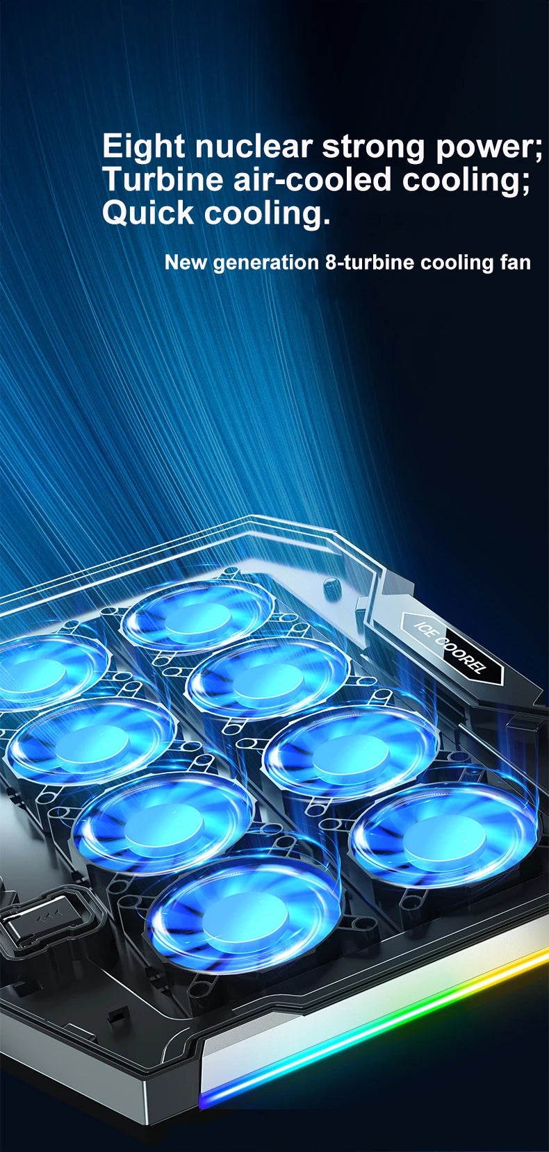 ICE COOREL Gaming RGB Laptop Cooler 12-18 Inch Led Screen Laptop Cooling Pad 3500 RPM 8 fans 2 USB Ports Notebook Cooler Stand