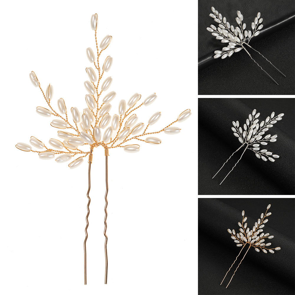 Hairpins Clips U-shaped Handmade Pearls Wheat Ears Wedding Bridal Hair Accessories Girls Fairy Side Pins Bride Headpiece Jewelry