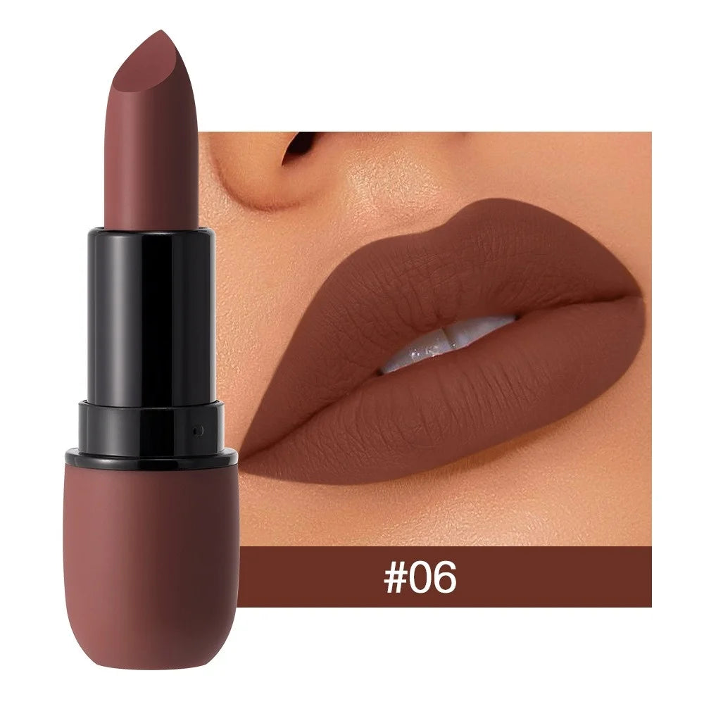 6 Colors Sexy Matte Lipstick Waterproof Long Lasting Color Rendering Non-stick Nude Brown Lipstick Pencil Woman Makeup Cosmetics