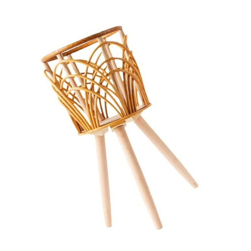 Rattan Indoor Plant Stand Straw Woven Flowers Pot Holder Stool with Legs Floor Planter Baskets Rack Wooden Plant DropShipping