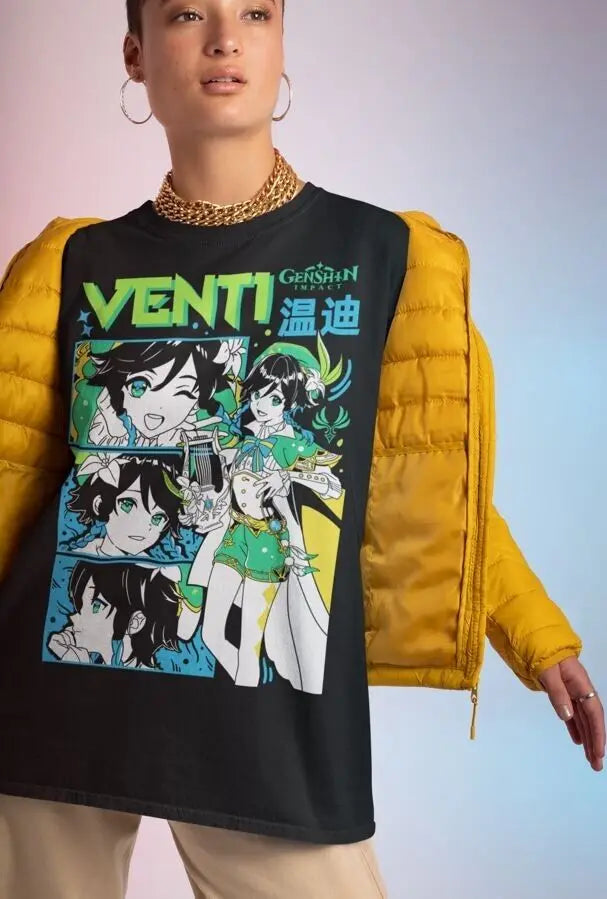 Genshin Impact Venti Dvalin T-shirt Anime Unisex Harajuku T-Shirt Tee ALL SIZES