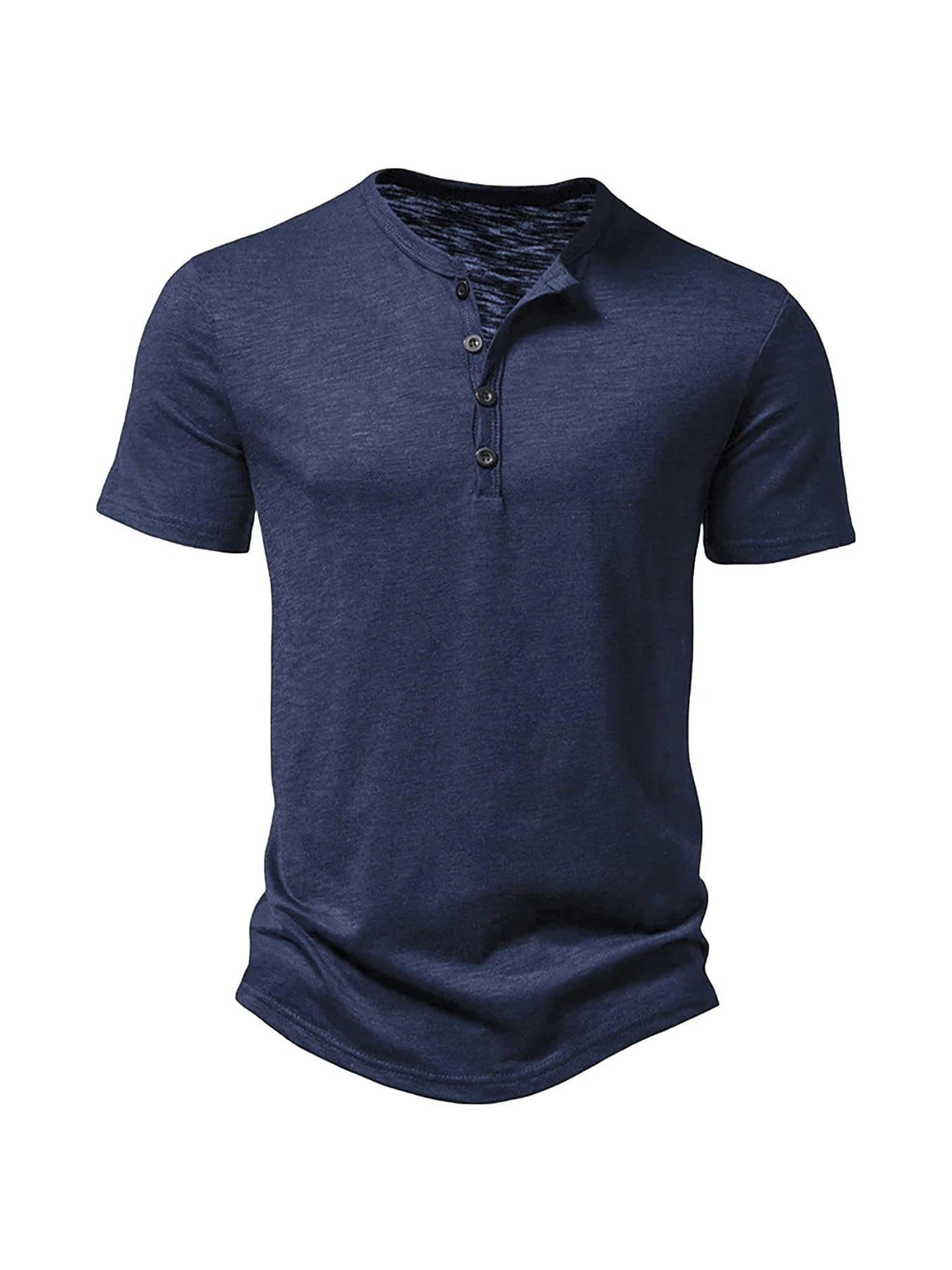 Henley Collar Summer Men's Casual Solid Color O-Neck Short Sleeve Men Thin T-shirts Soft Home Clothes Basic T-shirt Male