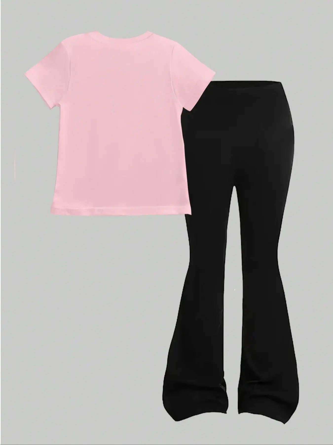 Girls' Summer Casual Outfit: Regular Short-Sleeve Top + Black Flared Long Pants Two-Piece Set with Capybara and Pufferfish Print, Cute and Stylish, Suitable for Girls Aged 4-12, Versatile for Home and Outdoor Wear