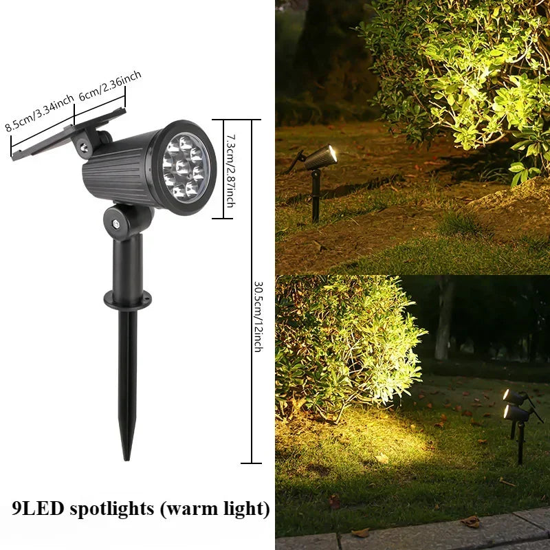 Solar LED Light 9 LED highlighted Spotlights,Outdoor IP65 Waterproof Lights,Brightness Adjustable for Garden Backyard Driveway