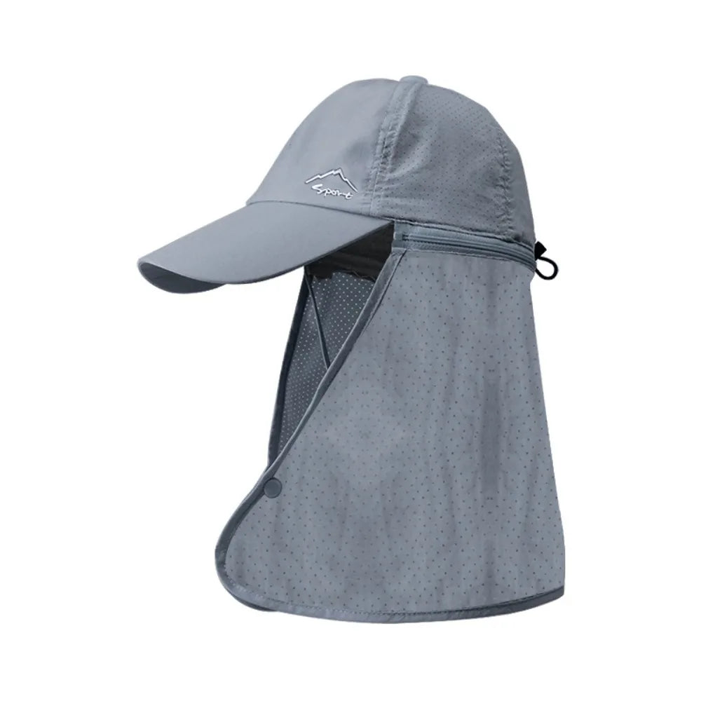 Portable Face Mask Man Sun Hat Mesh Breathable Sun-cream Bucket Hat Detachable Shawl Wide Brim Outdoor Fishing Cap Man Woman