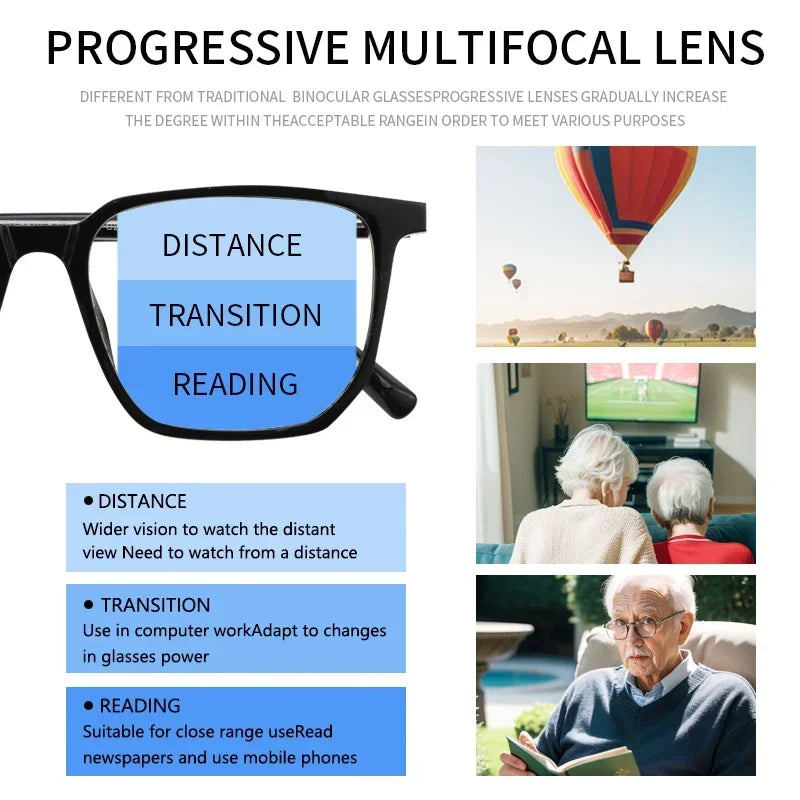 Photochromic Progressive Multifocus Computer Reading Glasses  Transition UV400 Sunglasses Multifocal Rectangular Readers
