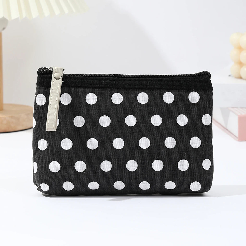 Small Fresh Canvas Dot Makeup Bag Simple and portable skincare storage bag Korean version student pencil case wallet