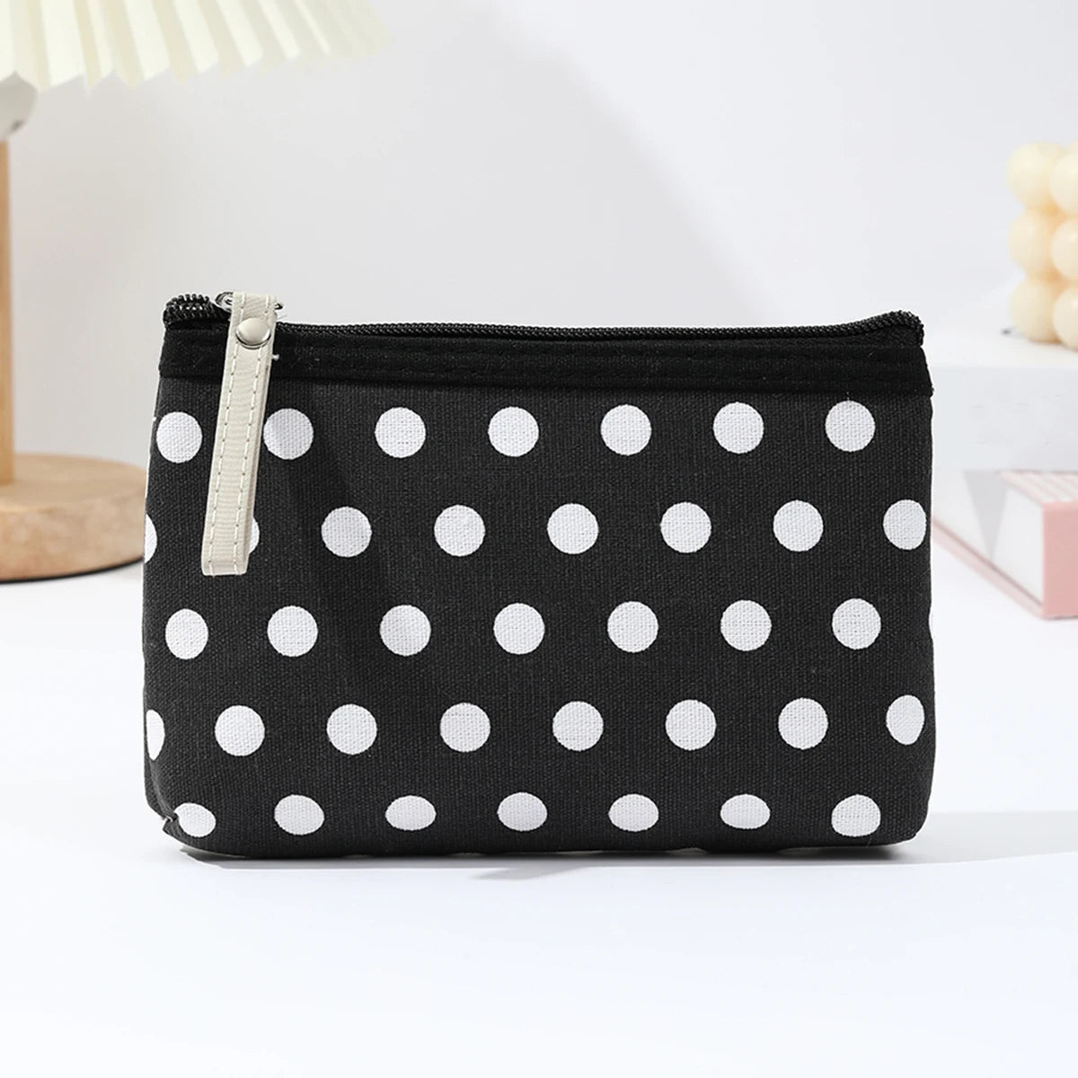 Small Fresh Canvas Dot Makeup Bag Simple and portable skincare storage bag Korean version student pencil case wallet