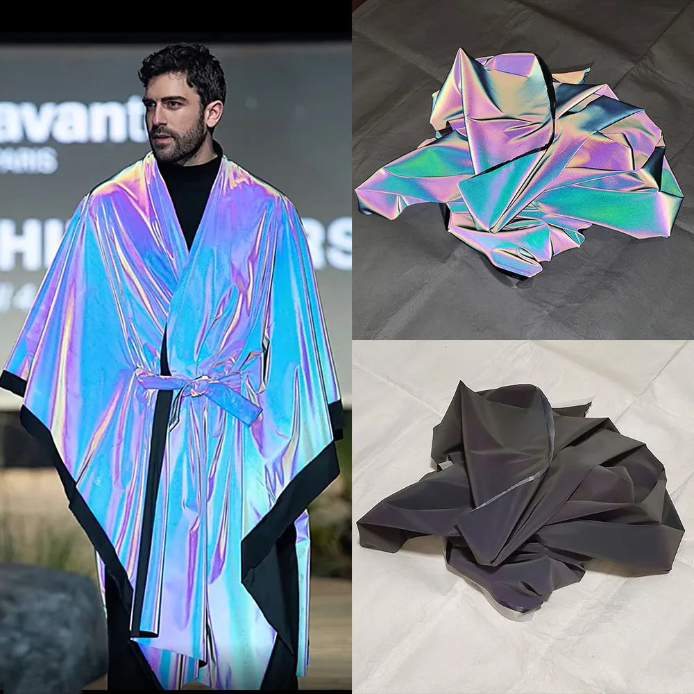 Rainbow Reflective Fabric Colorful High Bright DIY Make For Clothes Garment Designer Cloth Magic Gradient Color