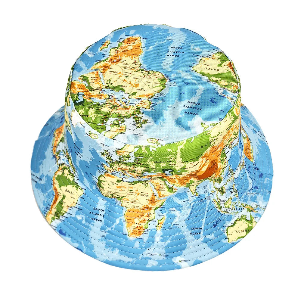 Map Pattern Anti-Sun Panama Fashion Decorate Unisex Spring Summer Outdoor Sunscreen Bucket Hat Women Men Fisherman Cap Sun Gorra