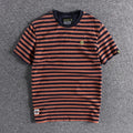 Retro and Aged Casual Short-sleeved T-shirt, High-quality Men's Striped Cotton T-shirt, Sweat-absorbing & Breathable Sports Top