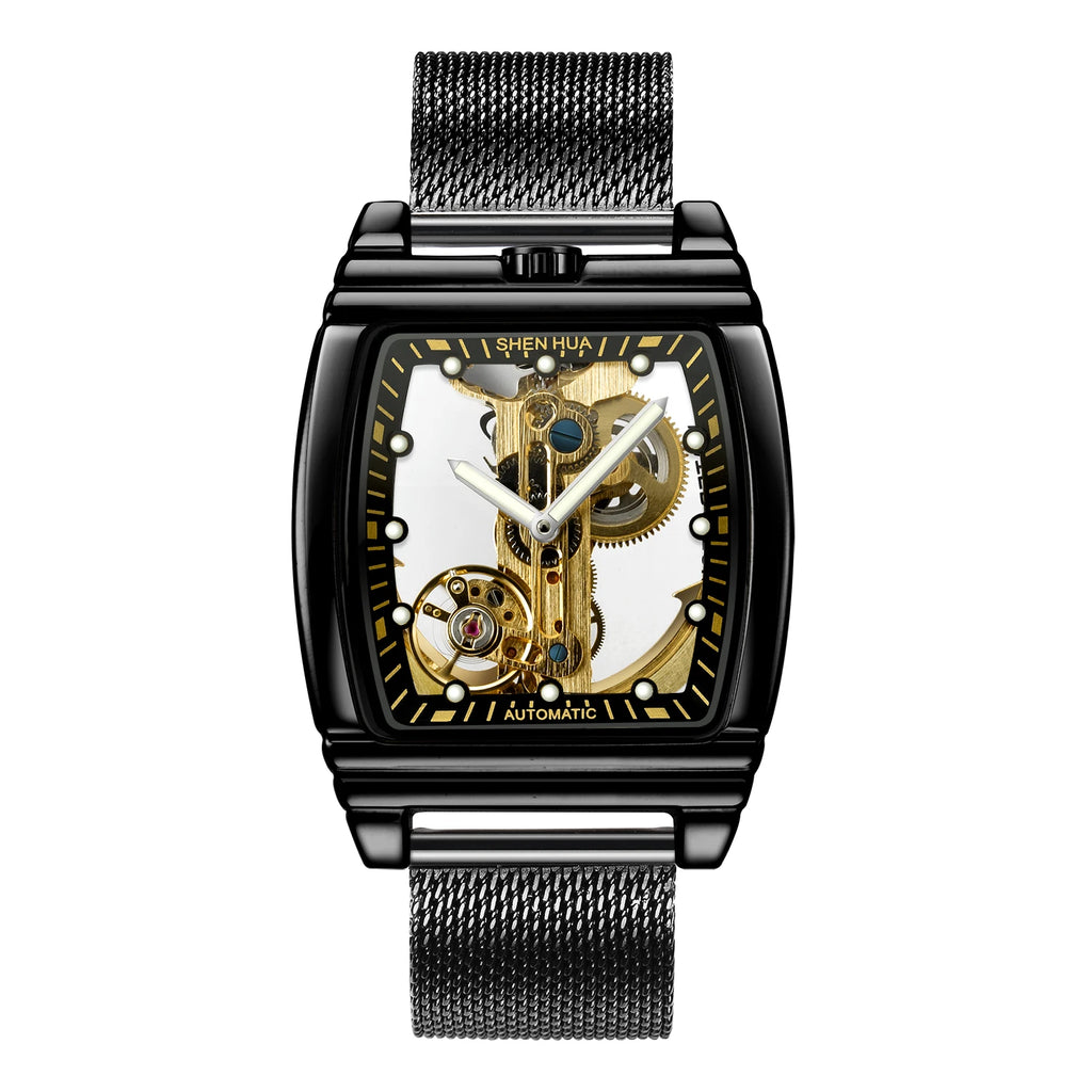Luxury Transparent Automatic Mechanical Men Watch Steampunk Skeleton Gear Self Winding Leather Men's Clock Watches montre homme