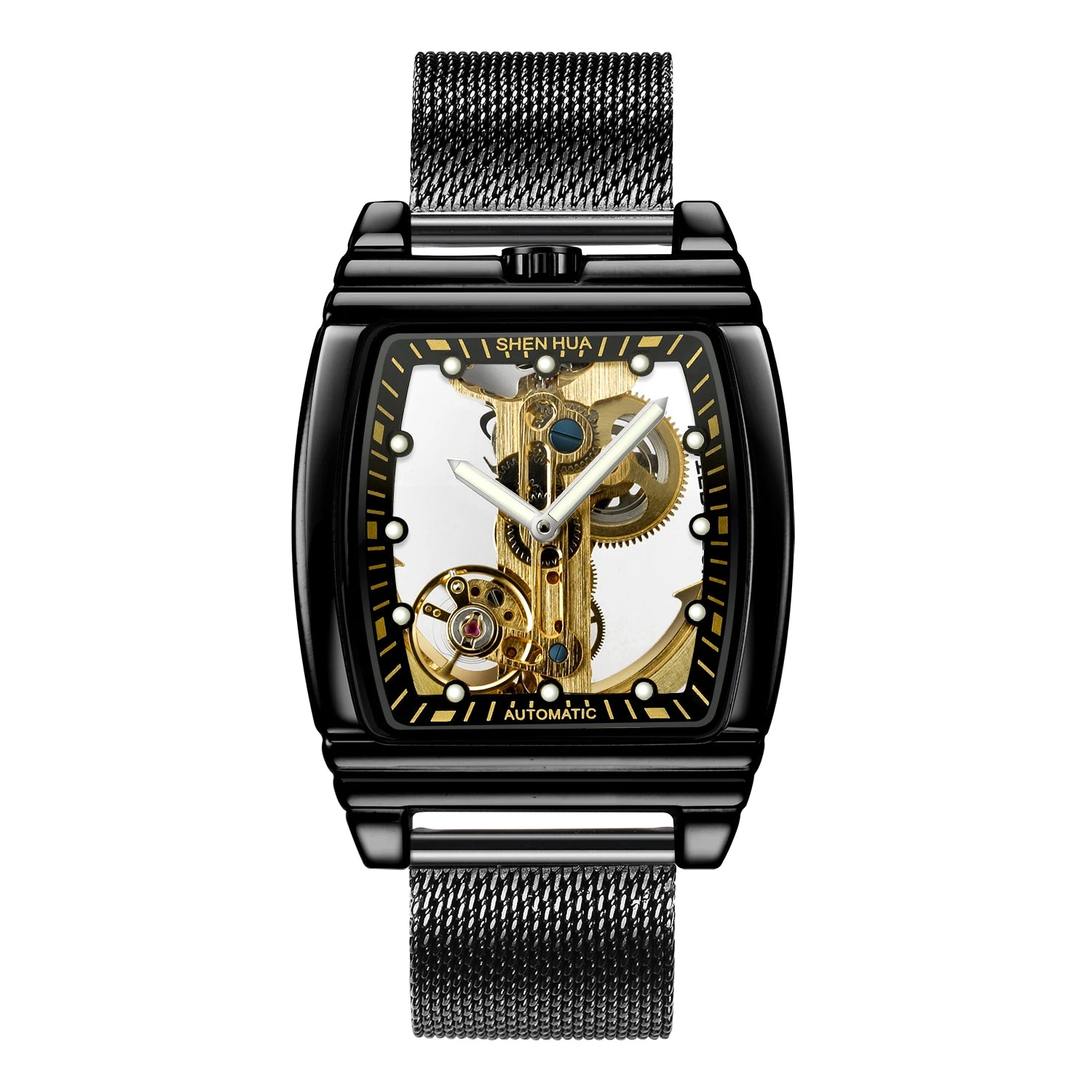 Luxury Transparent Automatic Mechanical Men Watch Steampunk Skeleton Gear Self Winding Leather Men's Clock Watches montre homme