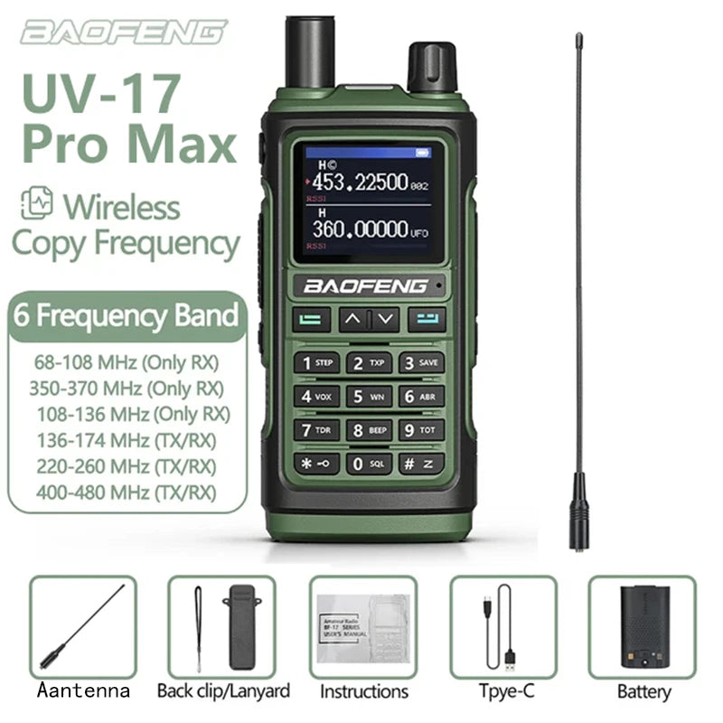 Baofeng UV17 Air Band Walkie Talkie 999 CH Draadloze kopieerfrequentie NOAA Zes bands Amateur Ham Tweerichtingsradio voor