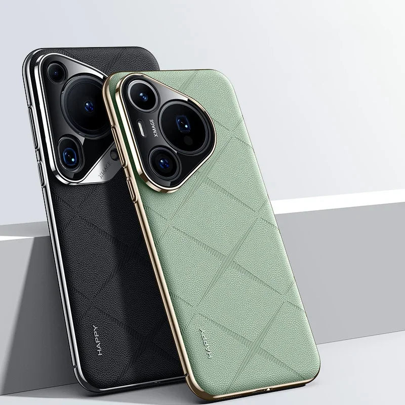 For Huawei Pura 70 Ultra Luxury Ultra-thin Plain Leather + PC Camera Protection Back Cover For Pura 70 Pro Plus
