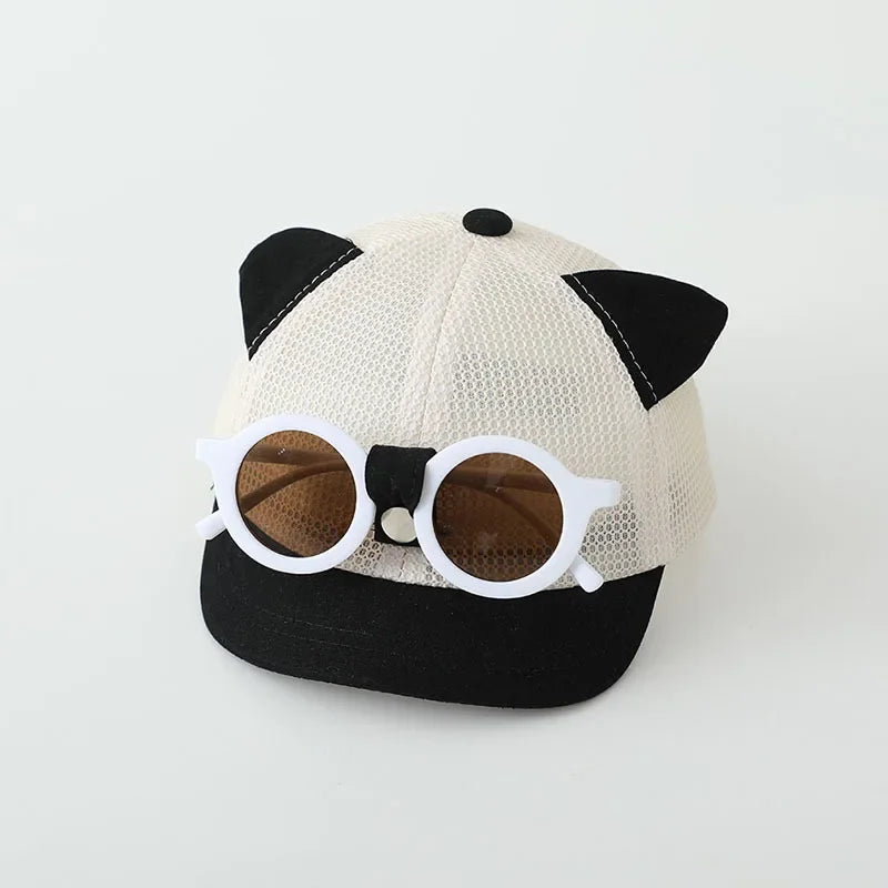 Summer Mesh Baby Baseball Cap With Detachable Sunglasses Cartoon Ear Infant Boys Girls Sun Hat Kids Duck Tongue Hats