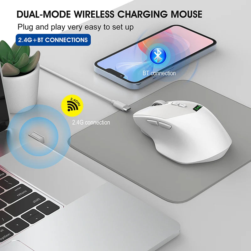 T02 Pro Wireless Mouse OLED Display,Dual Bluetooth/USB Connection,Quiet Design and Compatible with PC/Notebook