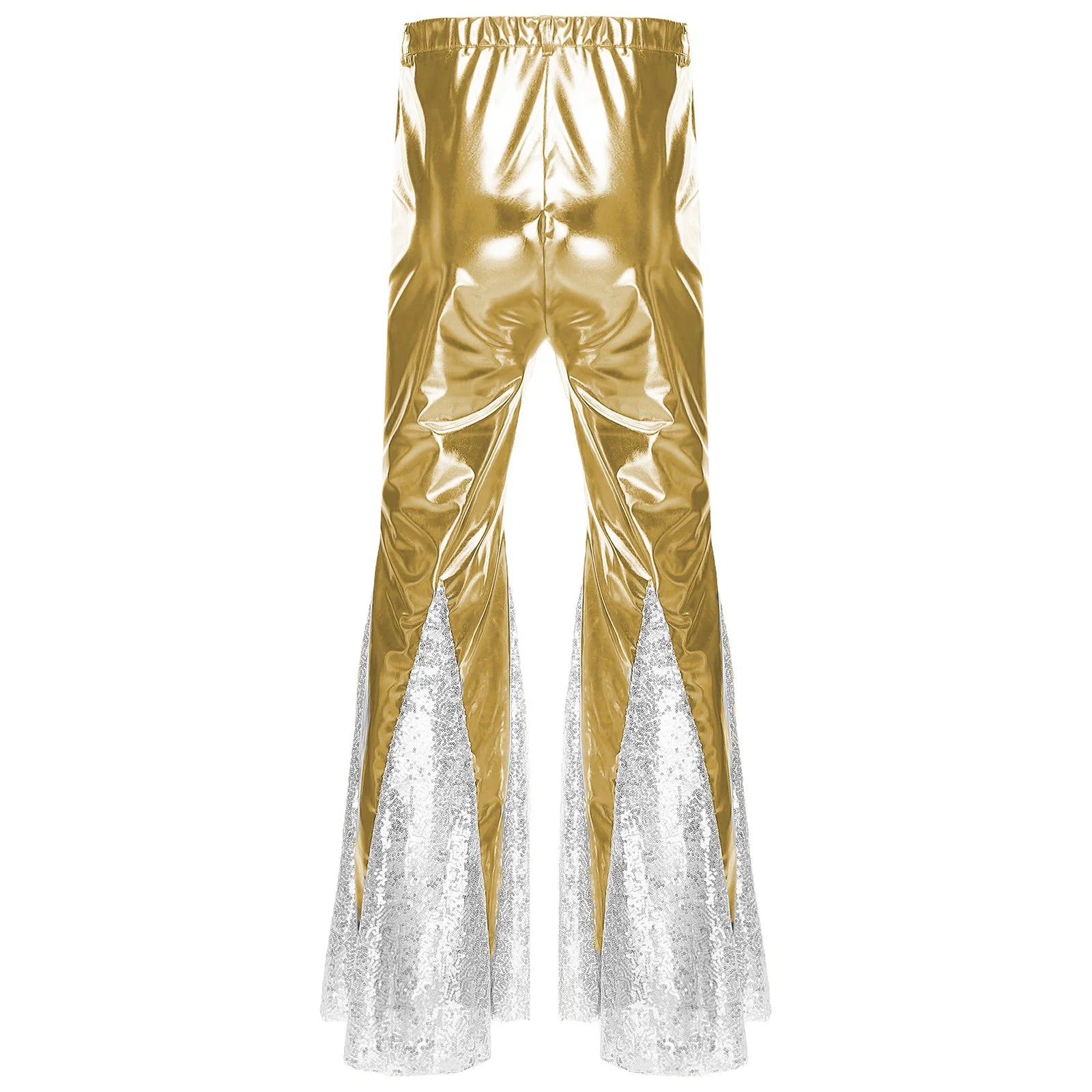 Mens Shiny Metallic 70s Disco Pants Hippie Vintage Costume Dance Party Sequins Bell Bottoms Stage Performance Flared Pants